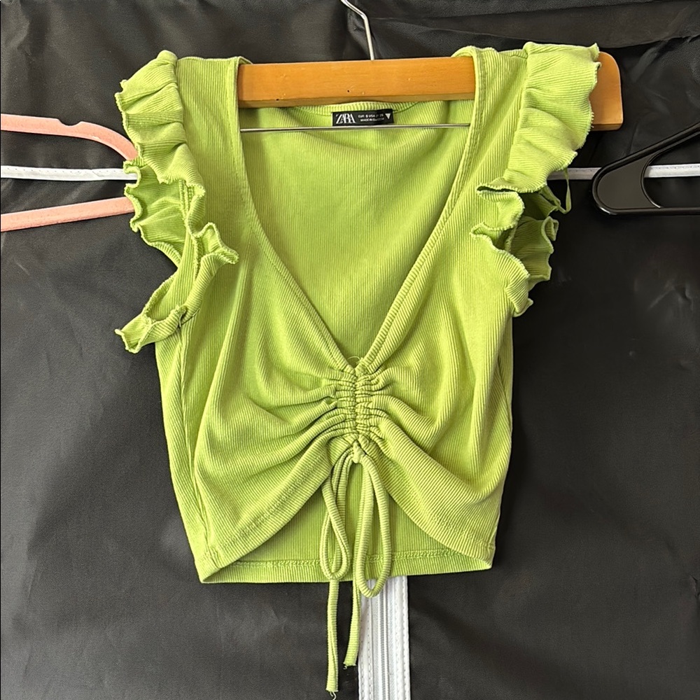 Zara Green Ruched Crop Tank Top